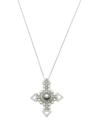 ANDREOLI Diamond Pearl Cross Necklace | Thumbnail 1 ANDREOLI Diamond Pearl Cross Necklace | Thumbnail 1