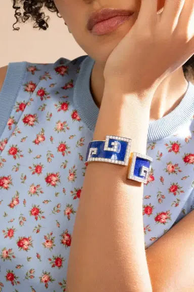 DAVID WEBB Diamond Royal Blue Scroll Cuff Bracelet | Thumbnail 3 DAVID WEBB Diamond Royal Blue Scroll Cuff Bracelet | Thumbnail 3