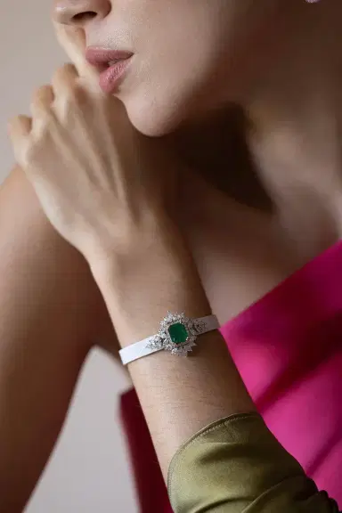 YEPREM Emerald and Diamond Stamped Leather Bracelet | Thumbnail 2 YEPREM Emerald and Diamond Stamped Leather Bracelet | Thumbnail 2