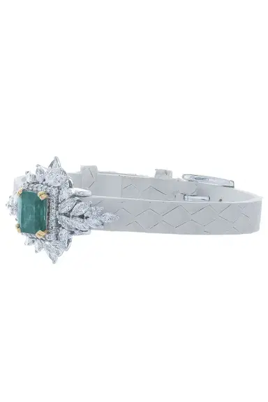 YEPREM Emerald and Diamond Stamped Leather Bracelet | Thumbnail 3 YEPREM Emerald and Diamond Stamped Leather Bracelet | Thumbnail 3