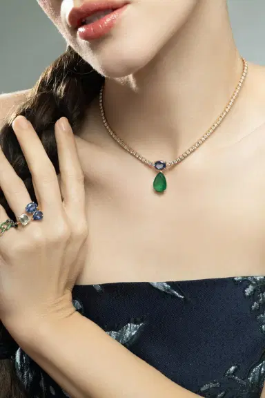 SHAY JEWELRY Emerald Blue Sapphire Diamond Drop Tennis Necklace | Thumbnail 4 SHAY JEWELRY Emerald Blue Sapphire Diamond Drop Tennis Necklace | Thumbnail 4