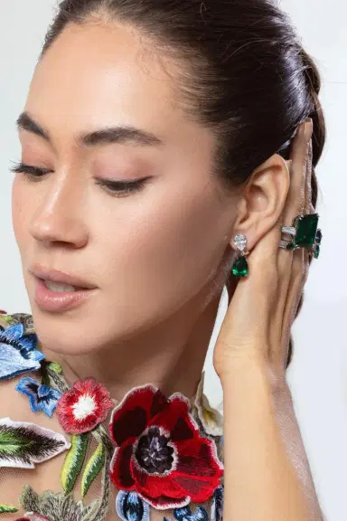 FANTASIA by DESERIO Emerald Double Pear Drop Earrings | Thumbnail 4 FANTASIA by DESERIO Emerald Double Pear Drop Earrings | Thumbnail 4