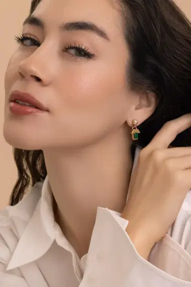 Azlee Emerald Escalier Large Drop Earrings | Thumbnail 3 Azlee Emerald Escalier Large Drop Earrings | Thumbnail 3