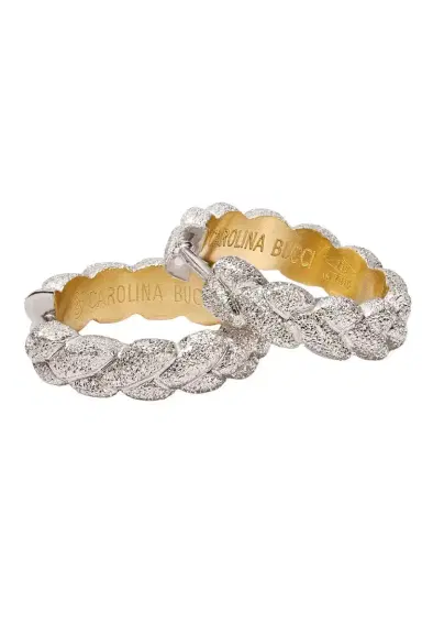 Carolina Bucci Florentine Finish Everyday Huggie Earrings -White Gold | Thumbnail 1 Carolina Bucci Florentine Finish Everyday Huggie Earrings -White Gold | Thumbnail 1