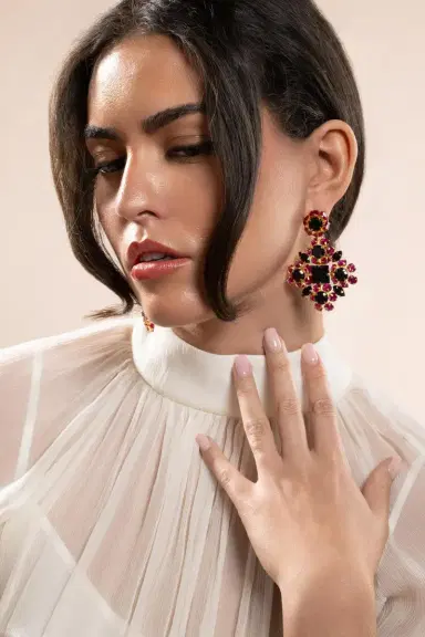 BOUNKIT JEWELRY Fuchsia Black Quartz Ariadne Earrings | Thumbnail 2 BOUNKIT JEWELRY Fuchsia Black Quartz Ariadne Earrings | Thumbnail 2