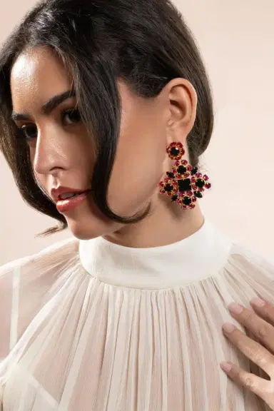 BOUNKIT JEWELRY Fuchsia Black Quartz Ariadne Earrings | Thumbnail 3 BOUNKIT JEWELRY Fuchsia Black Quartz Ariadne Earrings | Thumbnail 3