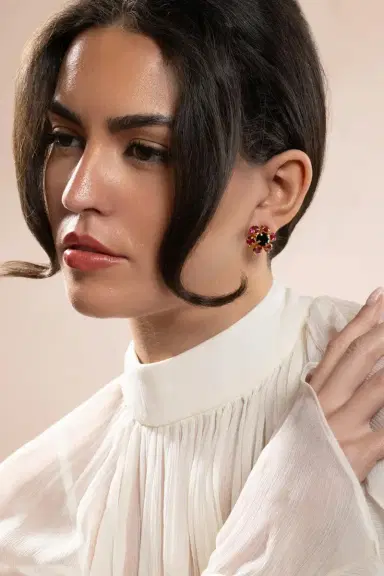 BOUNKIT JEWELRY Fuchsia Quartz Onyx Gaiana Stud Earrings | Thumbnail 2 BOUNKIT JEWELRY Fuchsia Quartz Onyx Gaiana Stud Earrings | Thumbnail 2