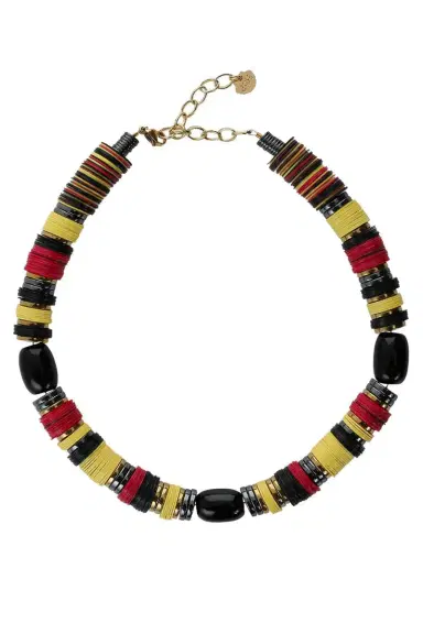HIJAS DE PUKA Japiur Red Black Yellow African Beaded Necklace | Thumbnail 1 HIJAS DE PUKA Japiur Red Black Yellow African Beaded Necklace | Thumbnail 1