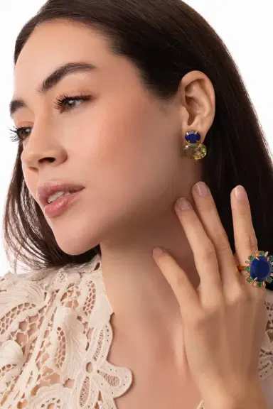 BOUNKIT JEWELRY Lapis Green Quartz Earrings | Thumbnail 2 BOUNKIT JEWELRY Lapis Green Quartz Earrings | Thumbnail 2