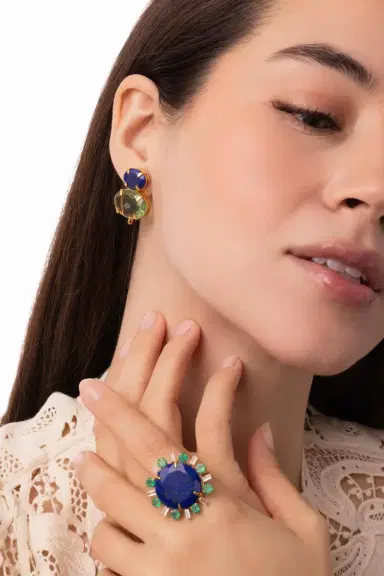 BOUNKIT JEWELRY Lapis Green Quartz Earrings | Thumbnail 3 BOUNKIT JEWELRY Lapis Green Quartz Earrings | Thumbnail 3