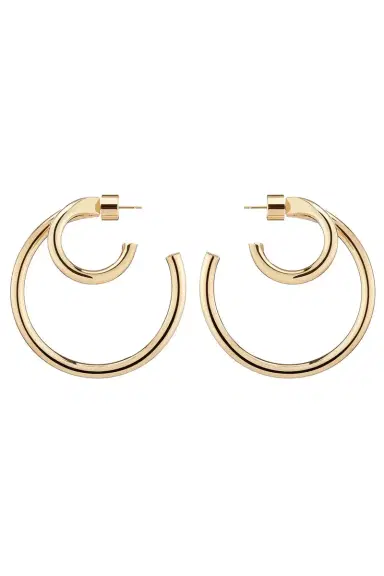 Jennifer Fisher Large Double Lilly Baby Hoop Earrings - Yellow Gold - 1.5in | Thumbnail 1 Jennifer Fisher Large Double Lilly Baby Hoop Earrings - Yellow Gold - 1.5in | Thumbnail 1