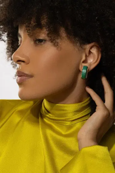 ALETTO BROTHERS Malachite Diamond Edging Luna Curve Earrings | Thumbnail 2 ALETTO BROTHERS Malachite Diamond Edging Luna Curve Earrings | Thumbnail 2
