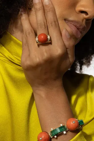 ALETTO BROTHERS Mediterranean Coral Diamond Accent Sfera Ring | Thumbnail 2 ALETTO BROTHERS Mediterranean Coral Diamond Accent Sfera Ring | Thumbnail 2