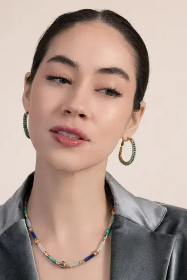 Gas Bijoux Mixed Green Beaded Lyre Earrings | Thumbnail 2 Gas Bijoux Mixed Green Beaded Lyre Earrings | Thumbnail 2