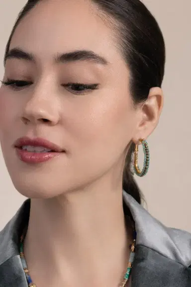 Gas Bijoux Mixed Green Beaded Lyre Earrings | Thumbnail 3 Gas Bijoux Mixed Green Beaded Lyre Earrings | Thumbnail 3