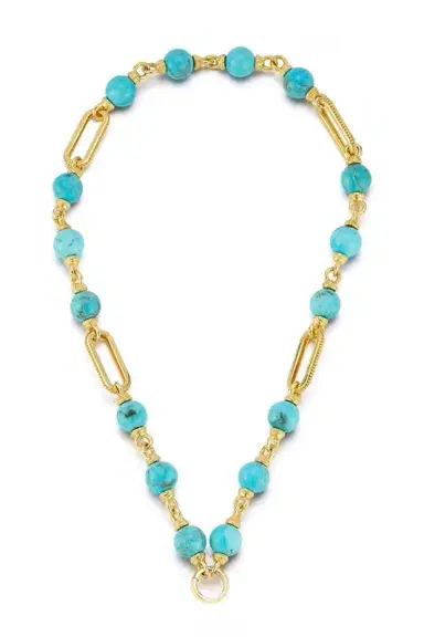 TANYA FARAH Modern Etruscan Kingman Turquoise Gold Cap Necklace | Thumbnail 1 TANYA FARAH Modern Etruscan Kingman Turquoise Gold Cap Necklace | Thumbnail 1