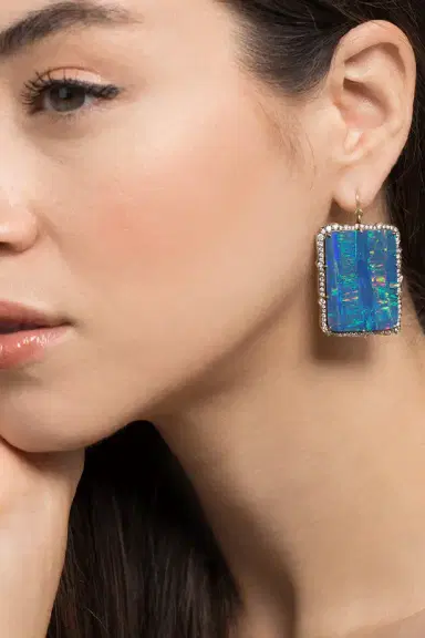 Sylva & Cie Opal and Round Brilliant Cut Diamond Drop Earrings | Thumbnail 2 Sylva & Cie Opal and Round Brilliant Cut Diamond Drop Earrings | Thumbnail 2