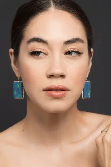 Sylva & Cie Opal and Round Brilliant Cut Diamond Drop Earrings | Thumbnail 3 Sylva & Cie Opal and Round Brilliant Cut Diamond Drop Earrings | Thumbnail 3