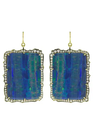 Sylva & Cie Opal and Round Brilliant Cut Diamond Drop Earrings | Thumbnail 1 Sylva & Cie Opal and Round Brilliant Cut Diamond Drop Earrings | Thumbnail 1