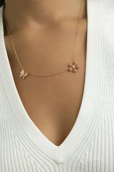 LISA NIK Orange Sapphire Flower Butterfly Necklace | Thumbnail 4 LISA NIK Orange Sapphire Flower Butterfly Necklace | Thumbnail 4