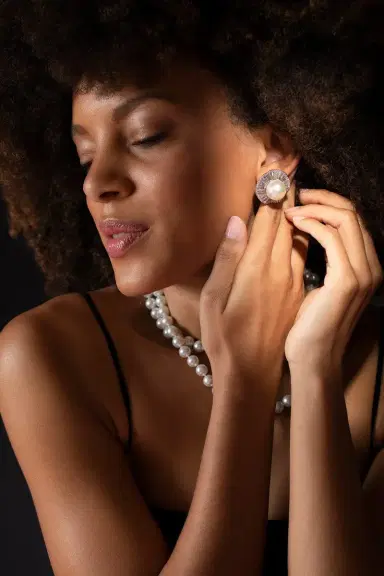 FANTASIA by DESERIO Pearl and Baguette Button Earrings | Thumbnail 2 FANTASIA by DESERIO Pearl and Baguette Button Earrings | Thumbnail 2