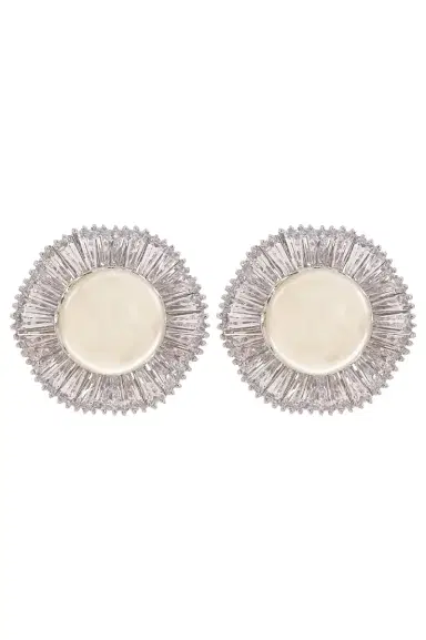 FANTASIA by DESERIO Pearl and Baguette Button Earrings | Thumbnail 1 FANTASIA by DESERIO Pearl and Baguette Button Earrings | Thumbnail 1