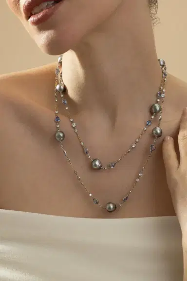 CICADA Pearl Sapphire Opera Chain Necklace | Thumbnail 3 CICADA Pearl Sapphire Opera Chain Necklace | Thumbnail 3
