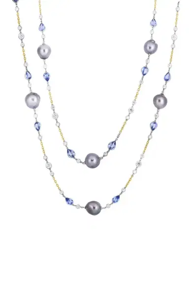 CICADA Pearl Sapphire Opera Chain Necklace | Thumbnail 1 CICADA Pearl Sapphire Opera Chain Necklace | Thumbnail 1