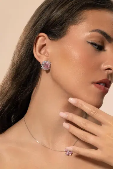 FANTASIA by DESERIO Pink Cushion Cut Chandelier Earrings | Thumbnail 2 FANTASIA by DESERIO Pink Cushion Cut Chandelier Earrings | Thumbnail 2