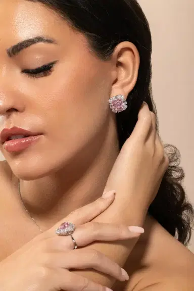 FANTASIA by DESERIO Pink Cushion Cut Chandelier Earrings | Thumbnail 4 FANTASIA by DESERIO Pink Cushion Cut Chandelier Earrings | Thumbnail 4
