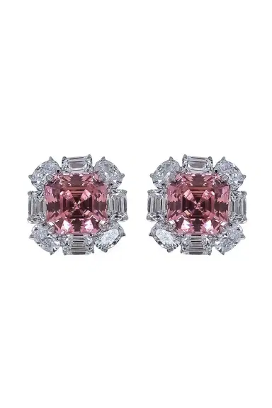FANTASIA by DESERIO Pink Cushion Cut Chandelier Earrings | Thumbnail 1 FANTASIA by DESERIO Pink Cushion Cut Chandelier Earrings | Thumbnail 1