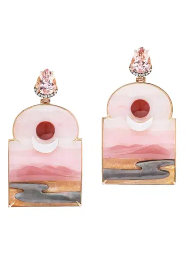 Silvia Furmanovich Pink Opal Alabaster Sky Print Window Earrings | Thumbnail 1 Silvia Furmanovich Pink Opal Alabaster Sky Print Window Earrings | Thumbnail 1