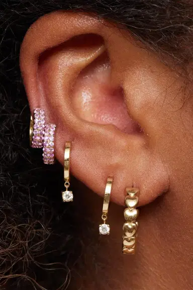 Jennifer Meyer Pink Sapphire Small Double Huggie Earrings | Thumbnail 2 Jennifer Meyer Pink Sapphire Small Double Huggie Earrings | Thumbnail 2