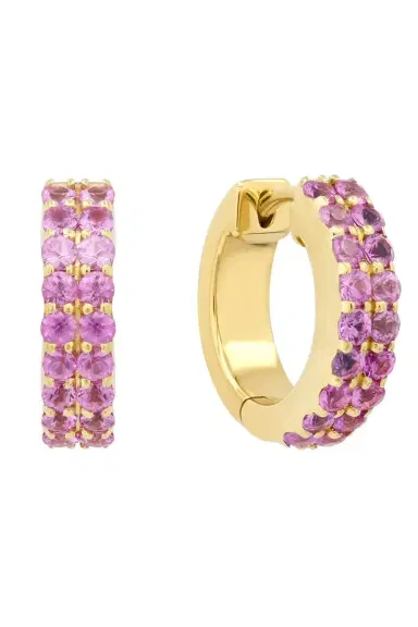 Jennifer Meyer Pink Sapphire Small Double Huggie Earrings | Thumbnail 1 Jennifer Meyer Pink Sapphire Small Double Huggie Earrings | Thumbnail 1