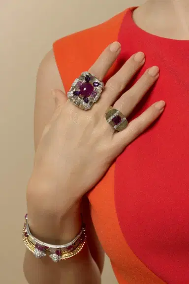 DAVID WEBB Pink Tourmaline Diamond Color Road Ring | Thumbnail 2 DAVID WEBB Pink Tourmaline Diamond Color Road Ring | Thumbnail 2