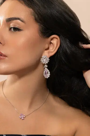 FANTASIA by DESERIO Pink White Cluster Drop Earrings | Thumbnail 2 FANTASIA by DESERIO Pink White Cluster Drop Earrings | Thumbnail 2