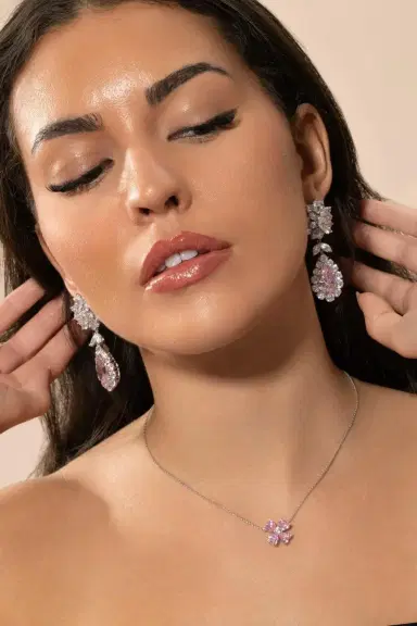 FANTASIA by DESERIO Pink White Cluster Drop Earrings | Thumbnail 4 FANTASIA by DESERIO Pink White Cluster Drop Earrings | Thumbnail 4