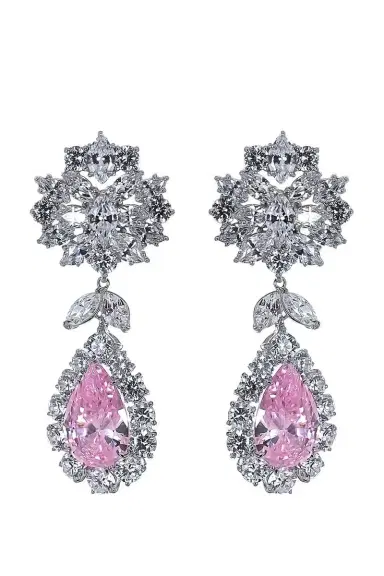 FANTASIA by DESERIO Pink White Cluster Drop Earrings | Thumbnail 1 FANTASIA by DESERIO Pink White Cluster Drop Earrings | Thumbnail 1