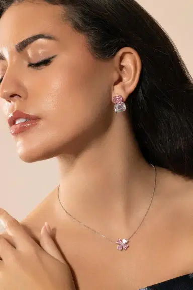 FANTASIA by DESERIO Pink White Oval Stud Earrings | Thumbnail 1 FANTASIA by DESERIO Pink White Oval Stud Earrings | Thumbnail 1