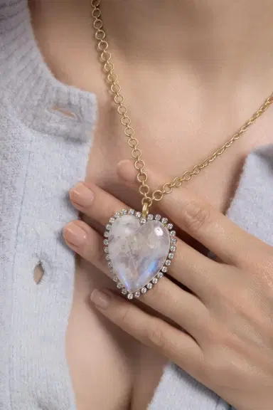 IRENE NEUWIRTH JEWELRY Rainbow Moonstone Diamond Heart Pendant | Thumbnail 3 IRENE NEUWIRTH JEWELRY Rainbow Moonstone Diamond Heart Pendant | Thumbnail 3