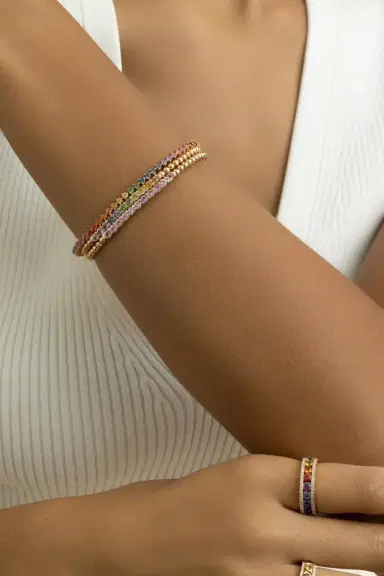 LISA NIK Rainbow Sapphire Beaded Stretch Bracelet | Thumbnail 4 LISA NIK Rainbow Sapphire Beaded Stretch Bracelet | Thumbnail 4