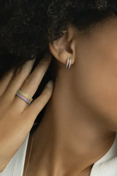 LISA NIK Rainbow Sapphire Diamond Hinge Hoop Earrings | Thumbnail 3 LISA NIK Rainbow Sapphire Diamond Hinge Hoop Earrings | Thumbnail 3