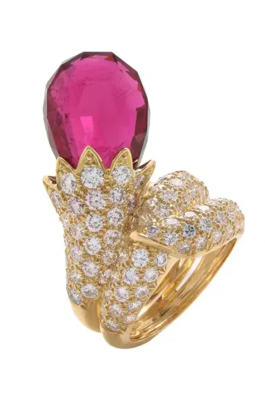 DAVID WEBB Rubellite Flower Bud Wrap Ring | Thumbnail 1 DAVID WEBB Rubellite Flower Bud Wrap Ring | Thumbnail 1
