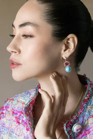 IRENE NEUWIRTH JEWELRY Rubellite Turquoise Gemmy Gem Earrings | Thumbnail 2 IRENE NEUWIRTH JEWELRY Rubellite Turquoise Gemmy Gem Earrings | Thumbnail 2