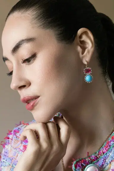IRENE NEUWIRTH JEWELRY Rubellite Turquoise Gemmy Gem Earrings | Thumbnail 4 IRENE NEUWIRTH JEWELRY Rubellite Turquoise Gemmy Gem Earrings | Thumbnail 4