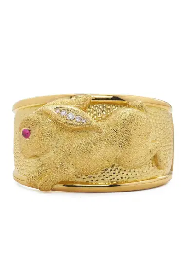 DAVID WEBB Ruby Repousse Rabbit Couture Cuff Bracelet | Thumbnail 1 DAVID WEBB Ruby Repousse Rabbit Couture Cuff Bracelet | Thumbnail 1