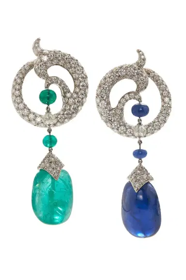 DAVID WEBB Sapphire Emerald Mix Match Couture Earrings | Thumbnail 1 DAVID WEBB Sapphire Emerald Mix Match Couture Earrings | Thumbnail 1