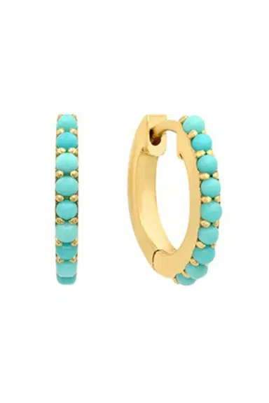 Jennifer Meyer Small Turquoise Huggie Earrings | Thumbnail 1 Jennifer Meyer Small Turquoise Huggie Earrings | Thumbnail 1
