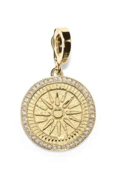Azlee Sunburst Diamond Small Coin Charm | Thumbnail 1 Azlee Sunburst Diamond Small Coin Charm | Thumbnail 1