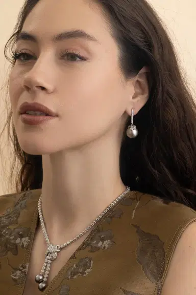 ANDREOLI Tahitian Pearl Diamond Drop Earrings | Thumbnail 2 ANDREOLI Tahitian Pearl Diamond Drop Earrings | Thumbnail 2